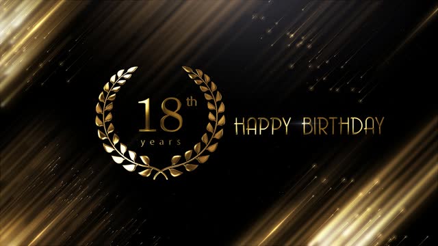 Happy 18th birthday banner with golden background and laurel wreath