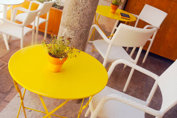 istock Empty sidewalk cafe in Galicia, Spain. 1668104709
