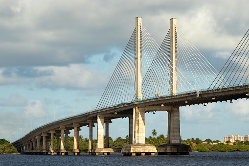 One of the largest cable-stayed bridges in Brazil in the northeast over the Sergipe River.