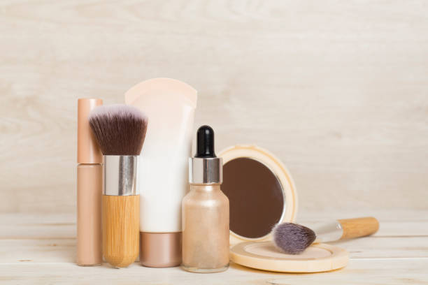istock Composition with makeup products for skin tone on table 1668142996