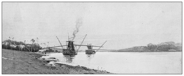 Antique image from British magazine: Nicaragua ship canal project, Dredges