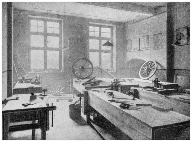 istock Antique image from British magazine: Borough Polytechnic Institute, Wheelwright's shop 1668169931