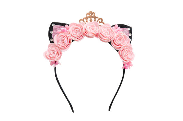 istock Headband with cat ears and pink flowers. 1668194061
