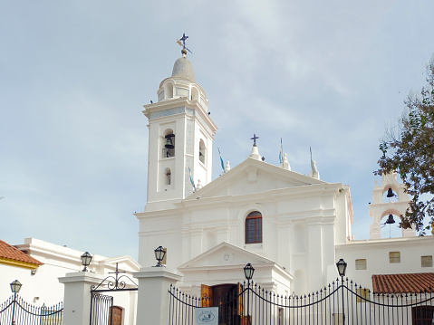 Buenos Aires, Argentina - Apr 29, 2023: Basilica of Our Lady of the Pillar, built in 1732 in colonial style,, in Recoleta neighbourhood, Buenos Aires, Argentina