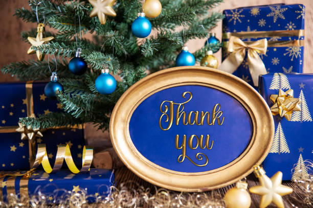 istock Golden Frame With Text Thank You, Christmas Background 1668237166
