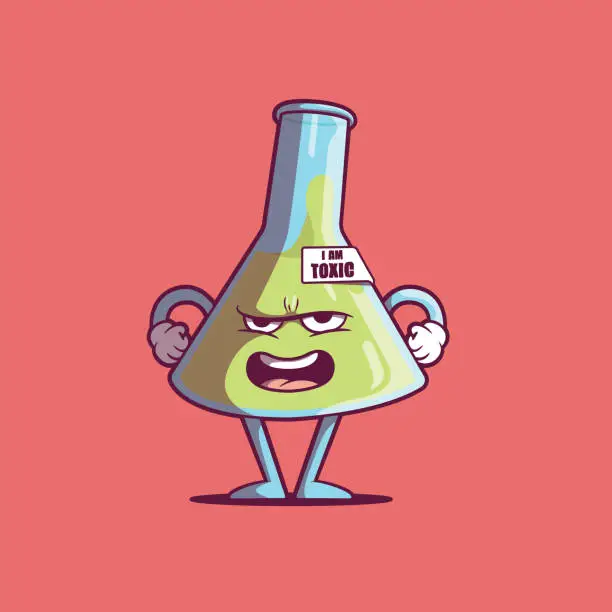 Vector illustration of Science Flask character being toxic vector illustration.