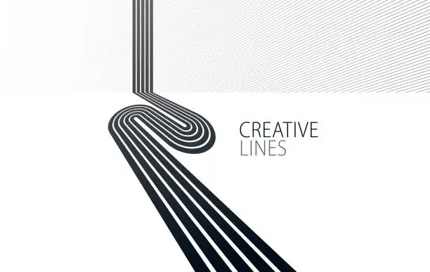 Vector illustration of 3D black and white lines in perspective abstract vector background, linear perspective illustration op art, road to horizon.