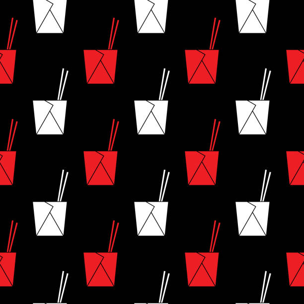 illustrations, cliparts, dessins animés et icônes de boîte à emporter chinoise rouge et blanche motif sans couture - chopsticks nobody red white background