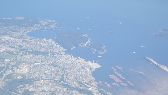 Panoramic view on port glaud and port launay from Morne Blanc Hille, Seychelles