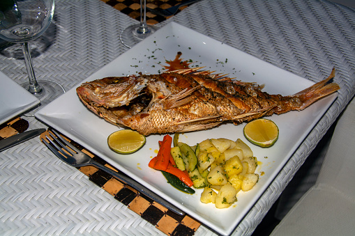 Fried fish on a table