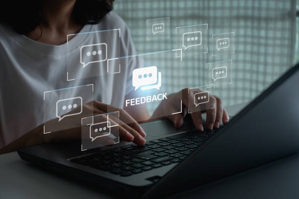 istock feedback concept. Young women use their laptops to comment ratings online, write feedback reviews, and reputation management. Customer service satisfaction, review, good product and service, quality. 1668606542