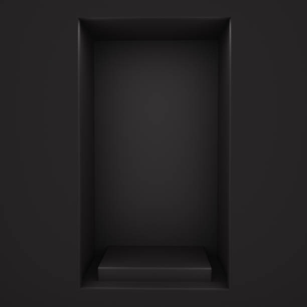 istock Black modern minimal background. 3d render. Mockup display. Niche showcase podium pedestal stand stage shelf wall room. Product. 1668705334