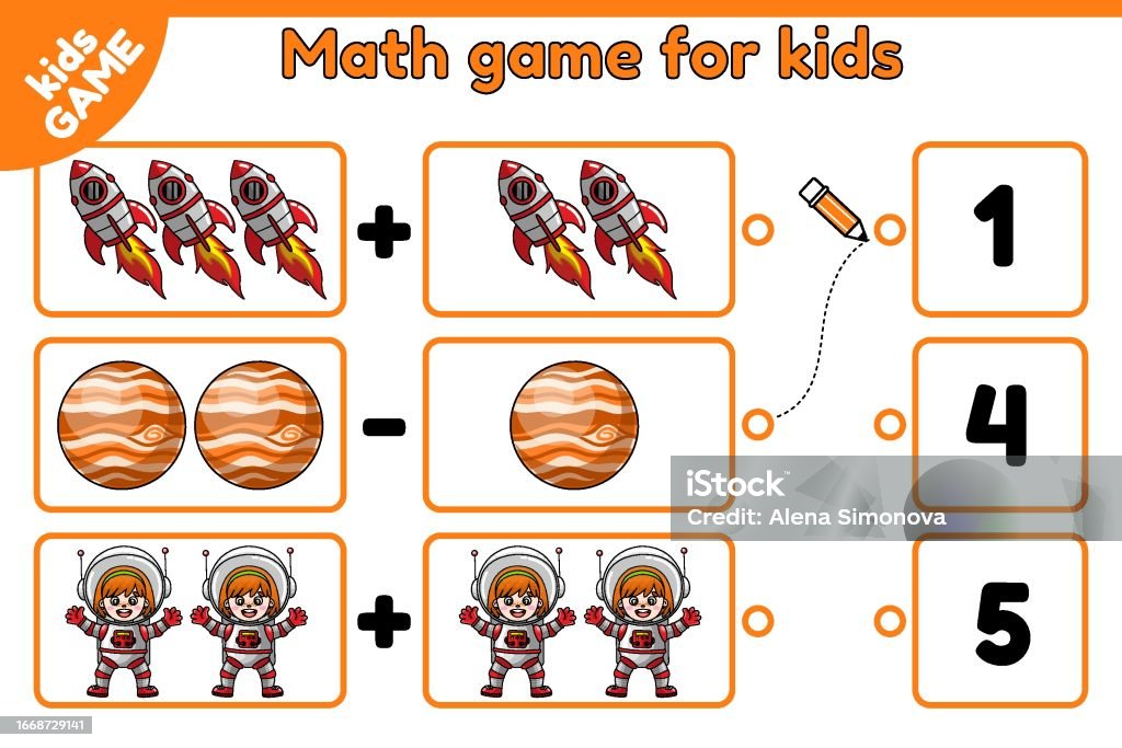 Space Rockets Math Math Game Count Space Objects And Choose Number Stock Illustration ...