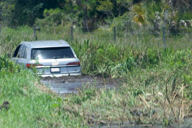 istock Vehicle that drove off the road in a ditch. 1668729668