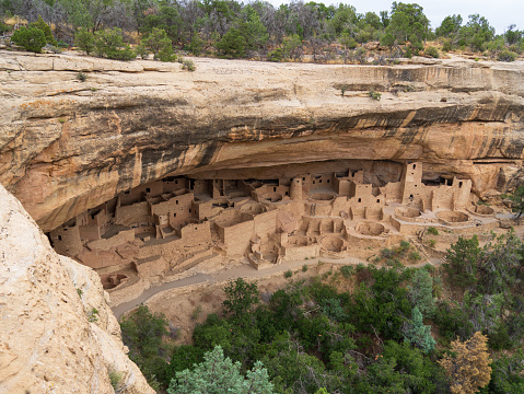 Long House cliff dwellings at Bandelier National Monument in New Mexico, USA.