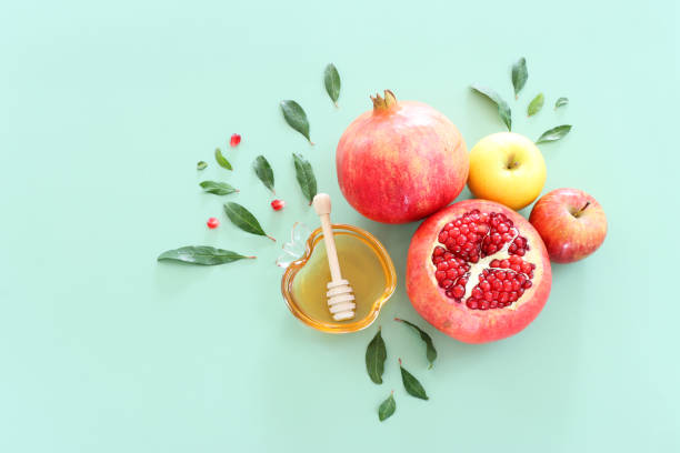 Rosh hashanah (jewish New Year holiday) concept. Traditional symbols
