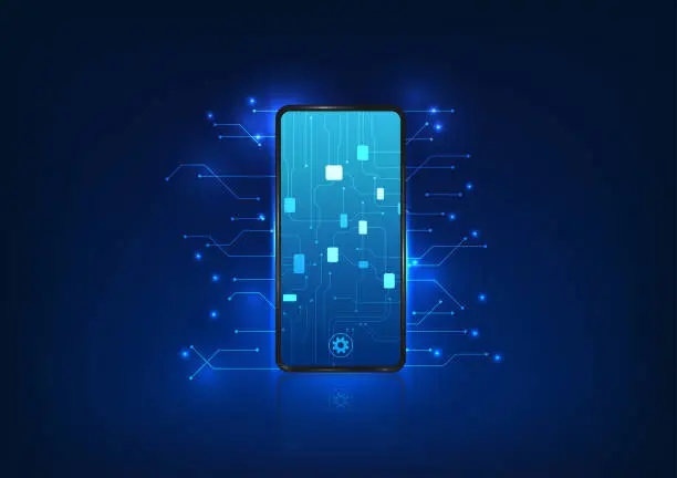 Vector illustration of Smartphone technology The mobile inside is a technology circuit board. Smartphone devices that are used to communicate have a circuit inside that sends information to the system in order to display its performance.