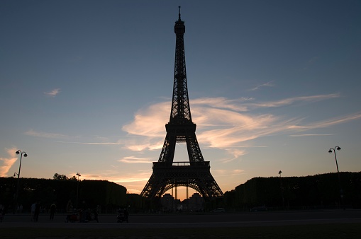 A silhouette photography of the Eiffel tower