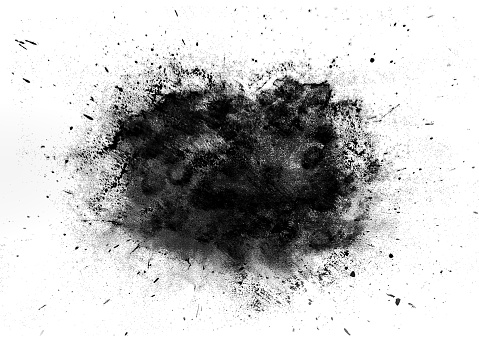 Abstract gunpowder soot ink on white background. hand drawn on paper
