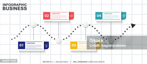 Line Process Map Line Step Infographic 4 Options Workflow Diagram Arrow Timeline Number ...