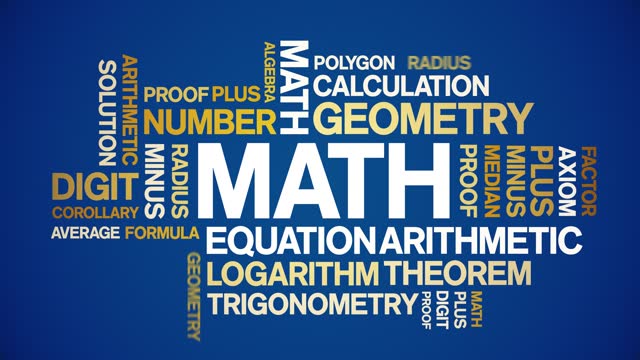 Math animated tag word cloud,text animation kinetic typography seamless loop.