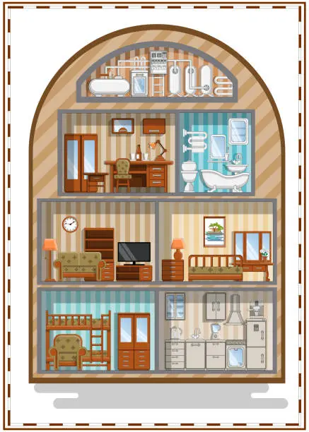 Vector illustration of The interior of the underground bunker.