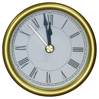 Antique wall clock on white background