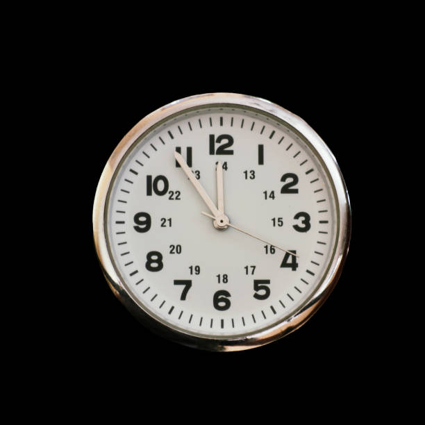 Close up of 12 and 24 hour clock face with timejust before midnight. Concept of foreboding