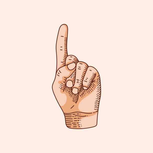 логотип с 1 или одним номером в алфавите жеста руки глухонемой. нарисованная от руки векторная иллюстрация, изолированная на коричневом фон - sign language american sign language human hand deaf stock illustrations