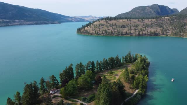 Oyama BC Wide Aerial Shot |  Wood Lake, Kalamalka Lake  | Lakecountry, British Columbia, Canada | Okanagan Landscape | Scenic View  | Panoramic View | Colorful Turquoise Blue Water | Vast Wilderness