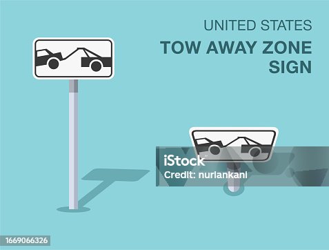 istock Traffic regulation rules. Isolated United States tow away zone sign. Front and top view. Vector illustration template. 1669066326