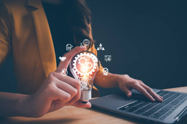 istock Hand holding Light bulb, Business global internet connection application technology, Global Internet connection cloud computing. Financial and banking, Digital link tech, big data, digital marketing. 1669082304