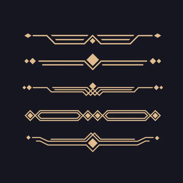 Vector illustration of Art deco divider, decorative lines borders and geometric golden