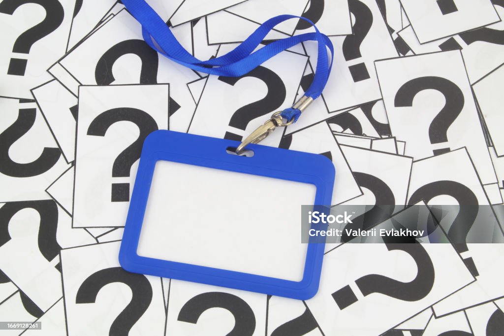 Question Mark String Blue Blank Badge With String On Question Marks Background Stock Photo ...