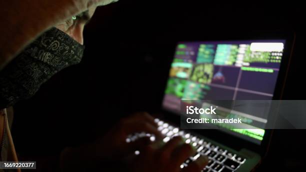 Anonymous Hooded Hacker Programming In Computer Console Breaking ...