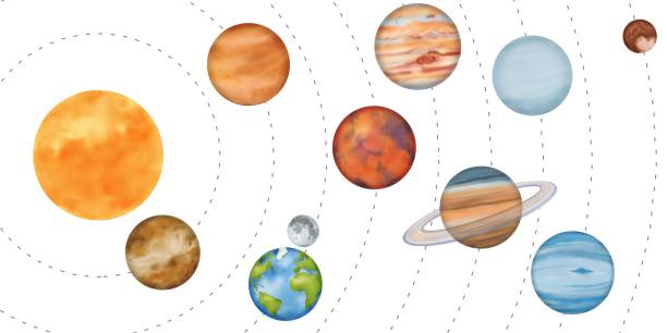 istock The solar system with planetary orbits: Mercury, Venus, Earth with its satellite, the Moon, Mars, Jupiter, Saturn, Uranus, Neptune, and the dwarf planet Pluto. For astronomy lessons. Watercolor 1669228899