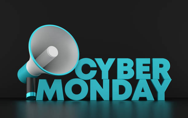 istock Blue Cyber Monday Text On Black Background With Megaphone 1669243263