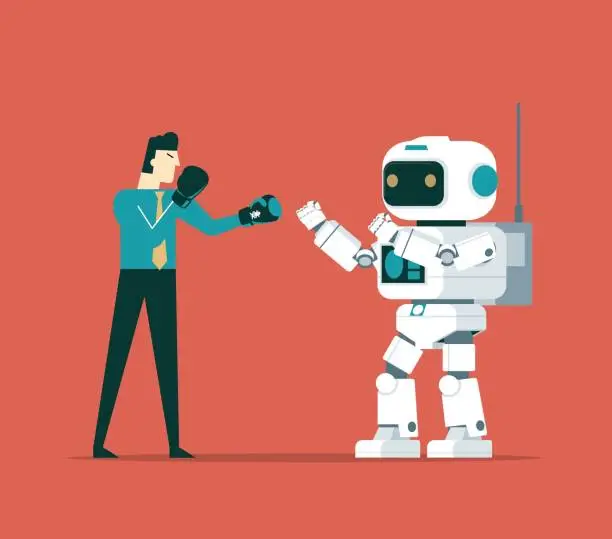 Vector illustration of businessman vs robot