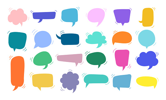 Cartoon colored bubble talk set. Flat speech communication collection