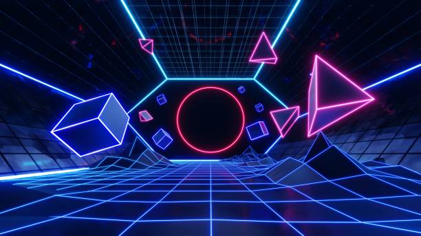 3d abstrakte technologie glühen neon schnelle geschwindigkeit lichthintergrund, leere raumszene, reflexionsboden, virtuelle realität, cyber space futuristischer sci-fi-hintergrund, bewegungslinie hohe geschwindigkeit für mock-up. - 7654 stock-fotos und bilder