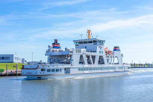 Norddeich, Germany, September, 04, 2023 - Between the East Frisian island of Norderney, ferries run tide-independent to the port of Norddeich on the Lower Saxony mainland