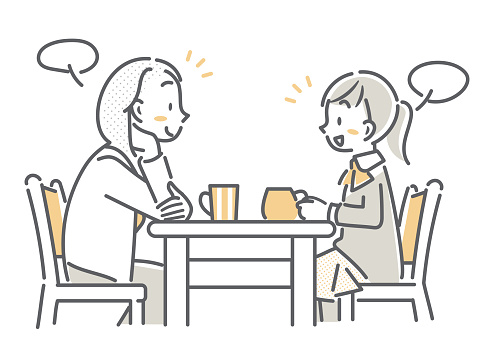 communication between mother and daughter, simple illustration