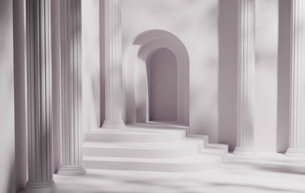 istock Elegant Ancient Greek Pillar Podiums on Cream Background. 1669403890