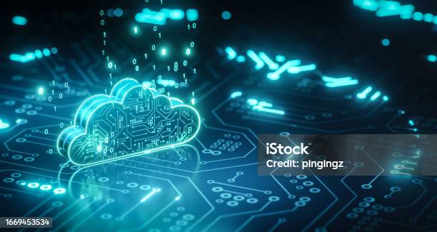 3d Render Cloud Computing Circuit Board Background Stock Photo - Download Image Now - Cloud Computing, Technology, Network Security
