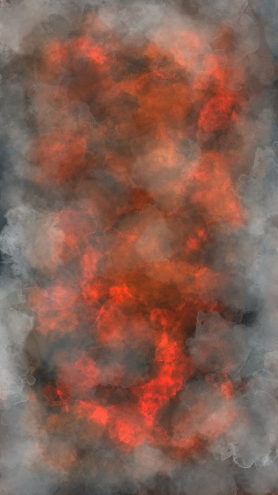 Dark muslin background with embers in the middle and the foggy. Horror texture wallpaper. Photography studio backdrop for a portrait. Live coals texture