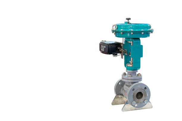 istock Globe valve assembly with automatic pneumatic diaphragm actuator control for turn close and open water or liquid conveying in piping system in industrial isolated on white with clipping path 1669475268