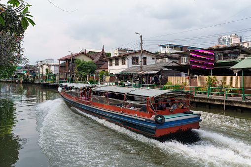 Bangkok, Thailand - January 10 2023 : Travel by boat in Bangkok, Thailand