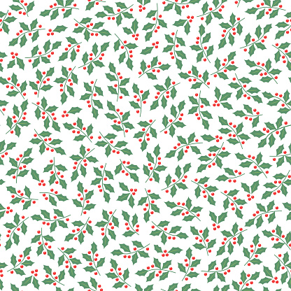 Christmas background with holly berries and berry for holidays decor, textile, wrapping paper design