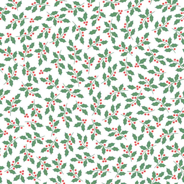 Vector illustration of Christmas seamless pattern with holly berry