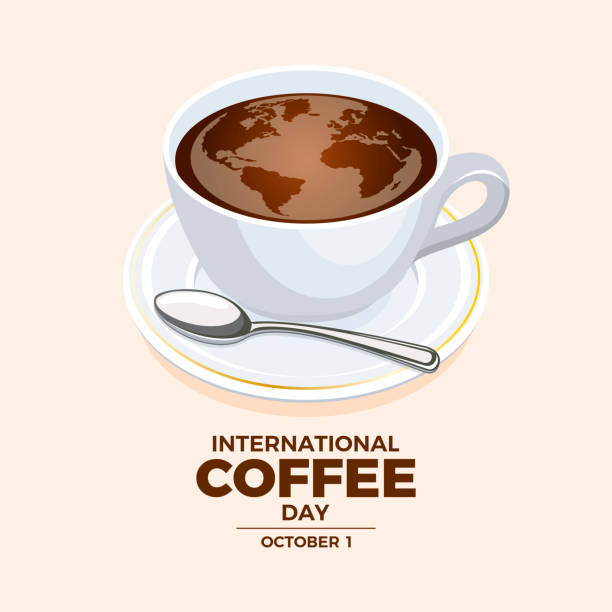 internationaler tag des kaffees am 1. oktober plakat-vektorillustration - cafe breakfast scented coffee break stock-grafiken, -clipart, -cartoons und -symbole